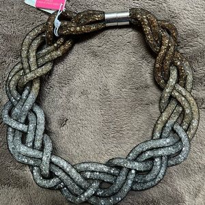 Christian Siriano braided rope black pewter statement necklace